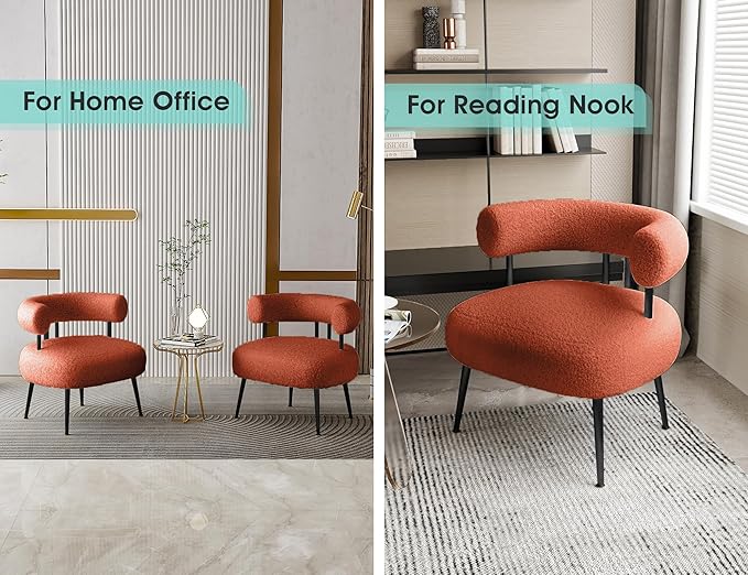 Mid Century Sherpa Boucle Accent Chair, Round Upholstered Barrel Arm Chair - Image 3