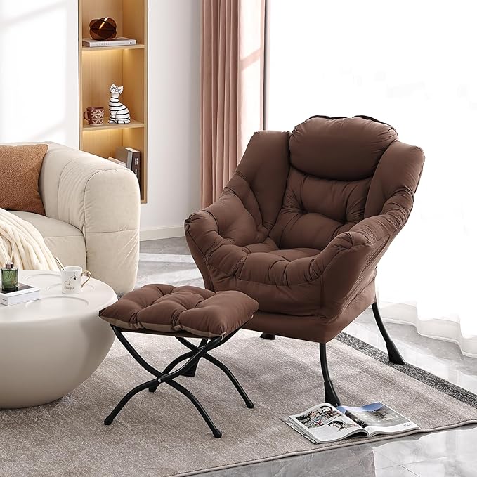 Lazy Chair with Folding Ottoman, Modern Accent Lounge Armchair with Armrests - Image 2