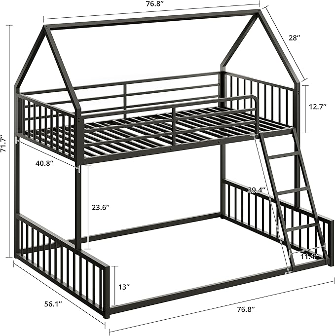 LIKIMIO Bunk Bed Twin Over Full Size, House Bunk Bed Frame - Image 2