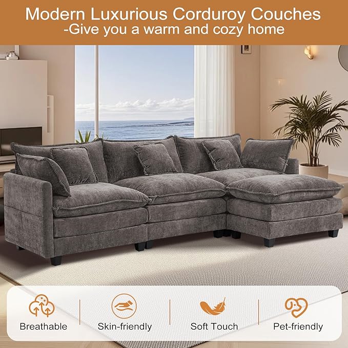 Furniliving 112‘’ L-Shaped Sofa, Luxury Chenille Modular Sectional Couches - Image 7
