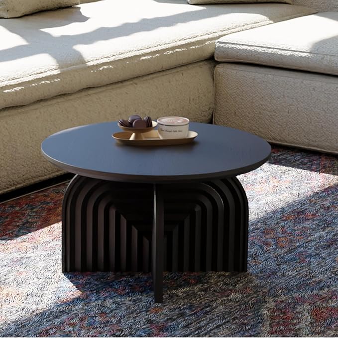 Charon Coffee Table – Solid Mango Wood Round Accent Table, Handcrafted Black by Relso
