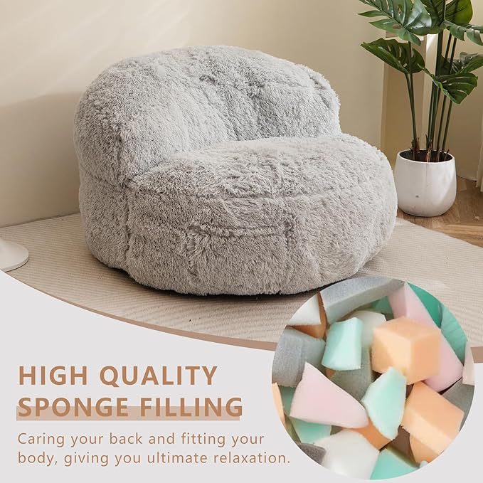 BYBYME Giant Bean Bag Chair, Faux Fur Bean Bag Couch - Image 4