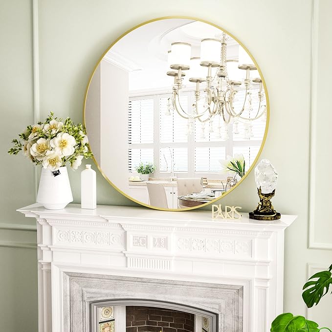 Round Mirror 29.6" Black Wall Mounted Circle Mirrors Vanity Mirror - Image 5