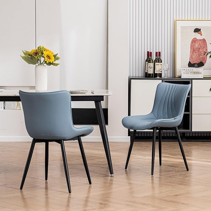 Kidol&Shellder Blue Dining Chairs Set of 2, Faux Leather Upholstered Mid - Image 8