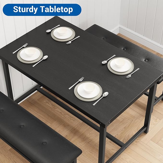 Garvee Dining Table with 2 Benches, Kitchen Table with 2 Upholstered Benches - Image 3