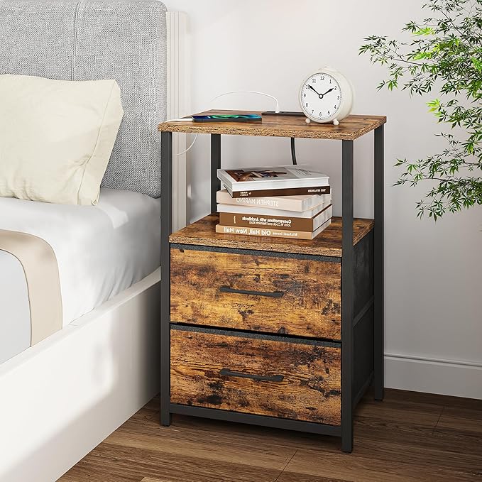 TUTOTAK End Table with Charging Station, Side Table with 2 USB Ports and Outlets - Image 2