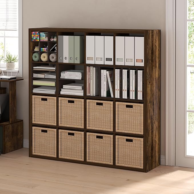 Furinno Cubicle Open Back Decorative Cube Storage Organizer, Amber Pine - Image 2