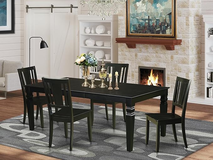 East West Furniture LGDU5-BLK-W 5 Piece Dining Set Includes a Rectangle Dining - Image 2