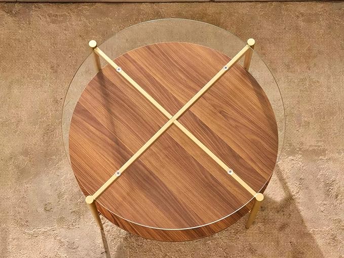 Shrine Round Glass Coffee Table, Mid-Century Modern Design, D30 x H17 in - Image 6