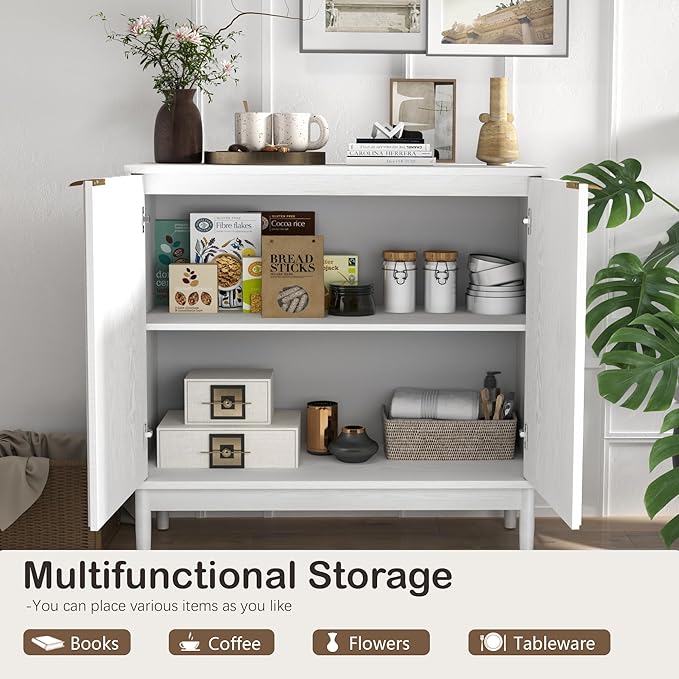 Fluted Cabinet with Storage, Buffet Cabinet Sideborad with Door, Kitchen Buffet - Image 4