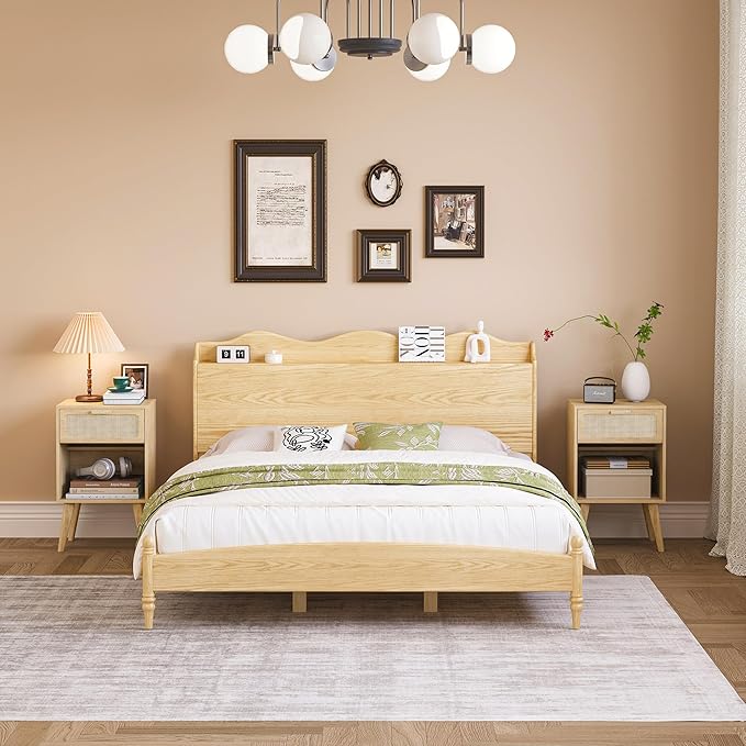 Rattan Nightstand with Opening Storage, Boho Bedside Table with Drawer - Image 6