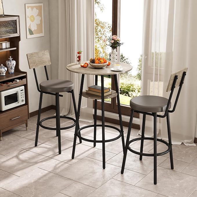 3 Pieces Round Bar Table and Chairs Set, Small Dining Table - Image 7