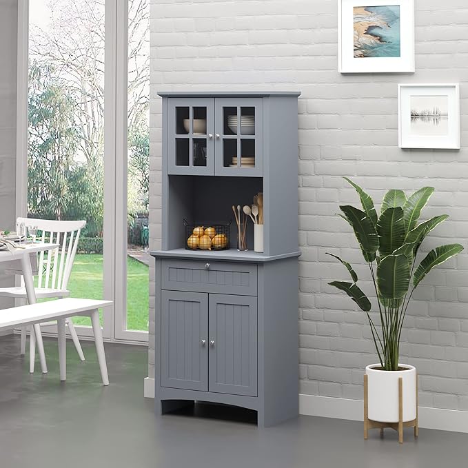HOMCOM Elegant Buffet with Hutch, Kitchen Pantry Storage Cabinet with Framed - Image 2