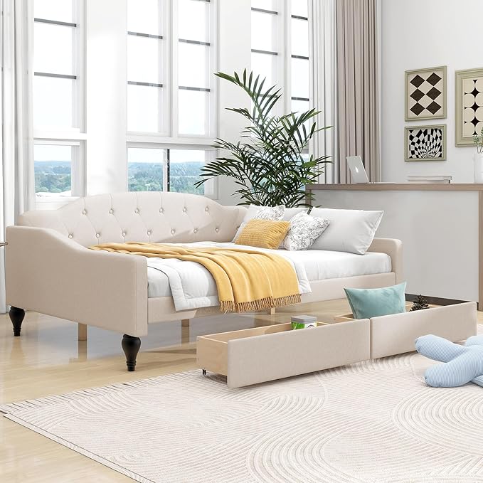 Full Size Upholstered Tufted Daybed by Unknown