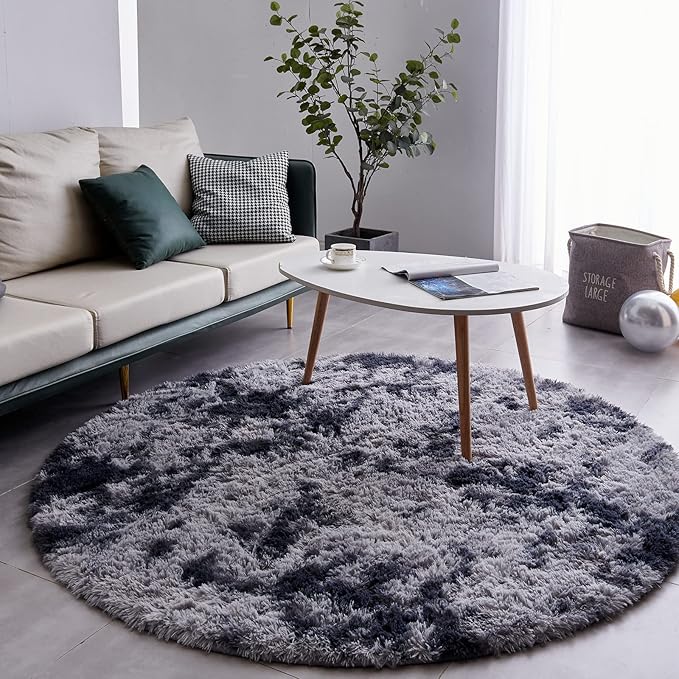 FJZFING Tie-Dyed Dark Grey Round Rug Ultra-Soft Plush Modern 5x5 Circle Area Rug - Image 2