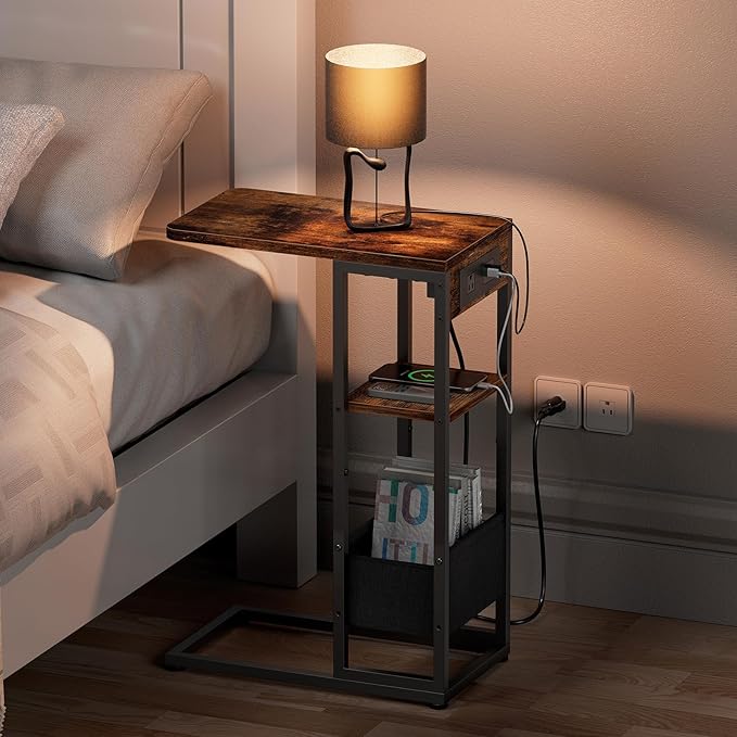 C Shaped End Table with Charging Station, Small Side Table - Image 7