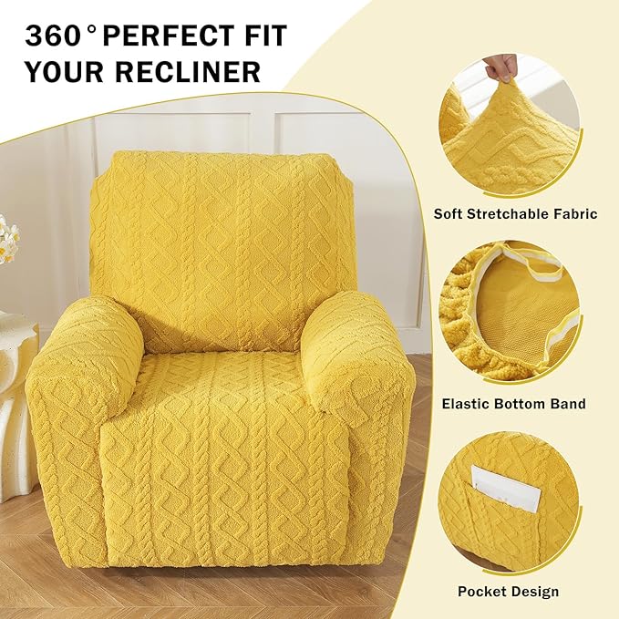 vctops 4 Pieces Geometric Jacquard Plush Recliner Slipcovers Soft Fuzzy Fluffy - Image 4