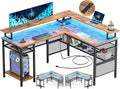 Unikito L Shaped Desk with LED Light and Power Outlet, Reversible Corner by Unikito