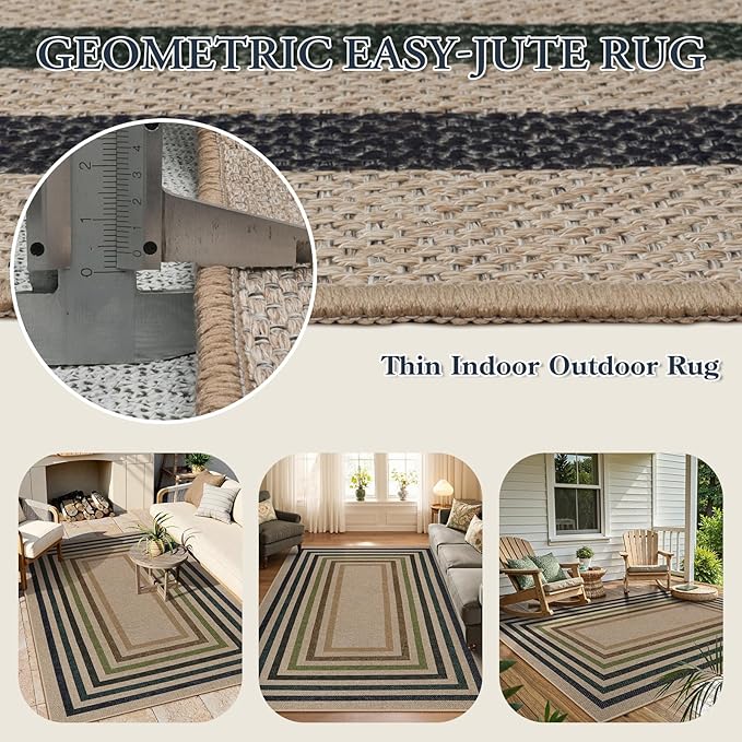 Lahome Modern Geometric Easy Jute Rug, Washable 5x7 Indoor Outdoor Rugs - Image 3