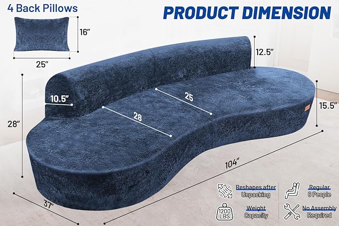 Homguava 104'' Modular Sectional Sofa, Curved Modern Sofa - Image 2