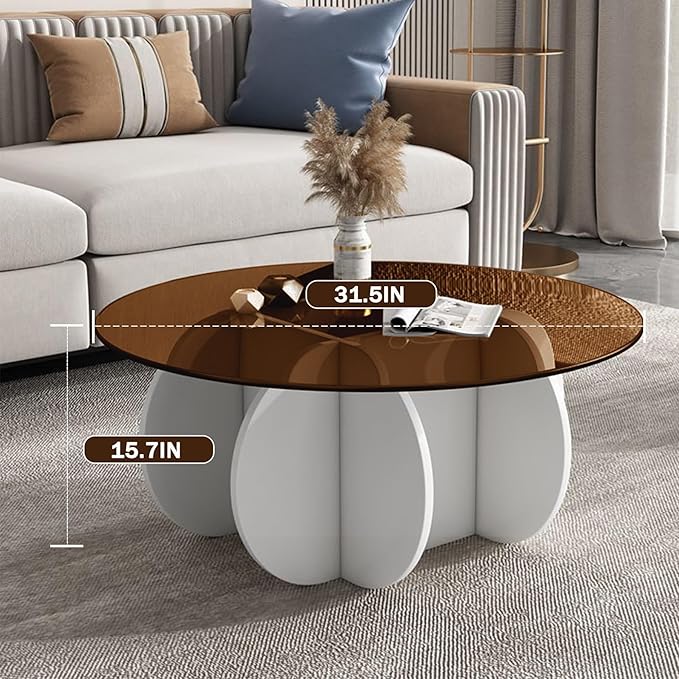 Round Coffee Table, Modern Glass Coffee Table - Image 2