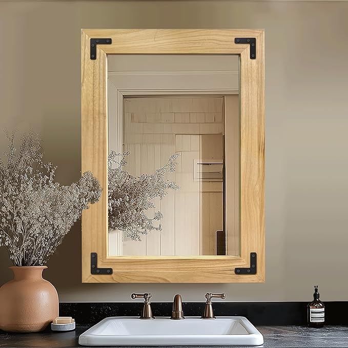 Bathroom Mirror for Wall with Wooden Frame, Vertical or Horizontal Hanging - Image 7