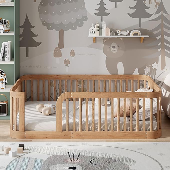 Full Floor Bed with High Fence and Rounded Corner Design, Montessori Floor Bed - Image 2