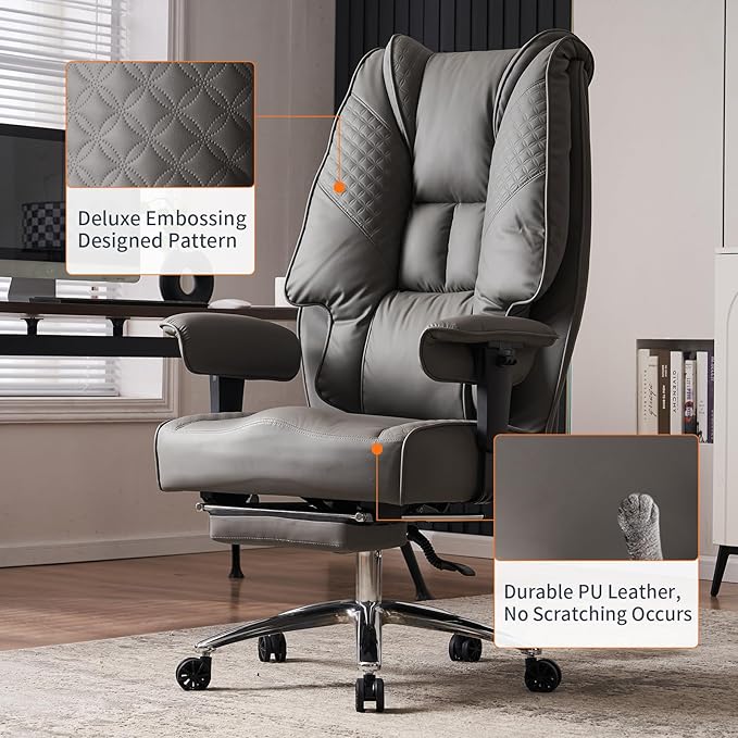 Big and Tall Office Chair 400lbs Wide Seat, Leather High Back Executive Office - Image 6