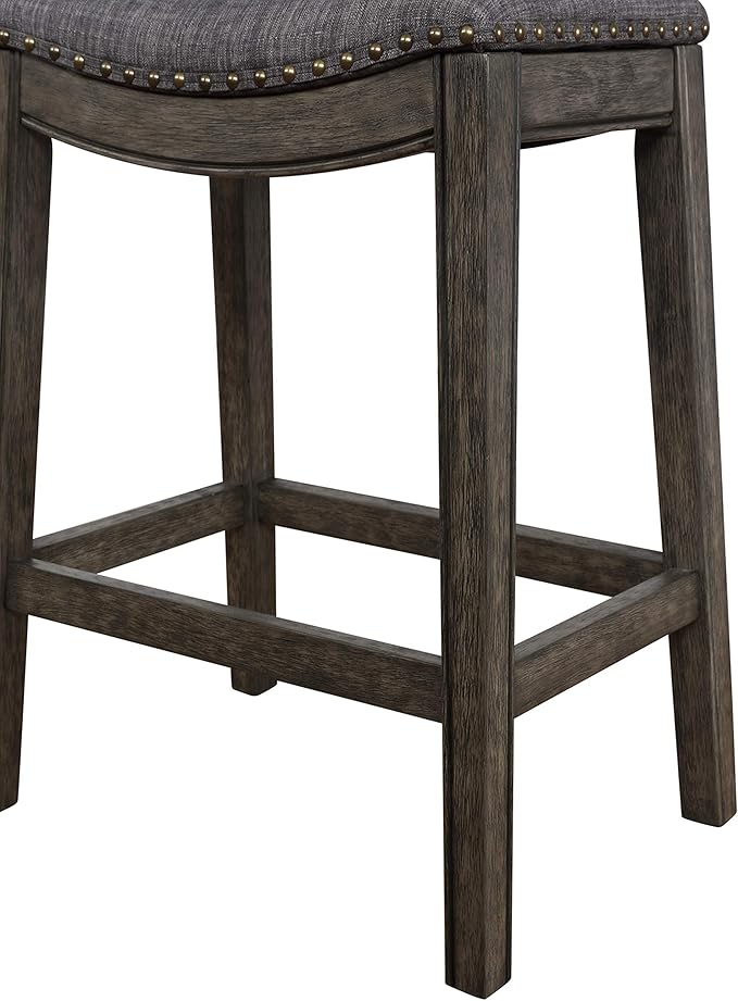 Roundhill Furniture Maroni Faric Upholstery Nailheaded Saddle Barstool - Image 3