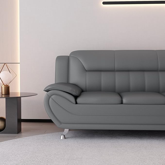 Container Furniture Direct Michael Modern Faux Leather Upholstered Stainless - Image 15