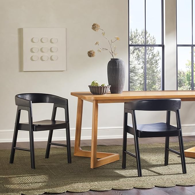 Walker Edison Ezra Modern Solid Wood Rounded Back Dining Chair - Image 2