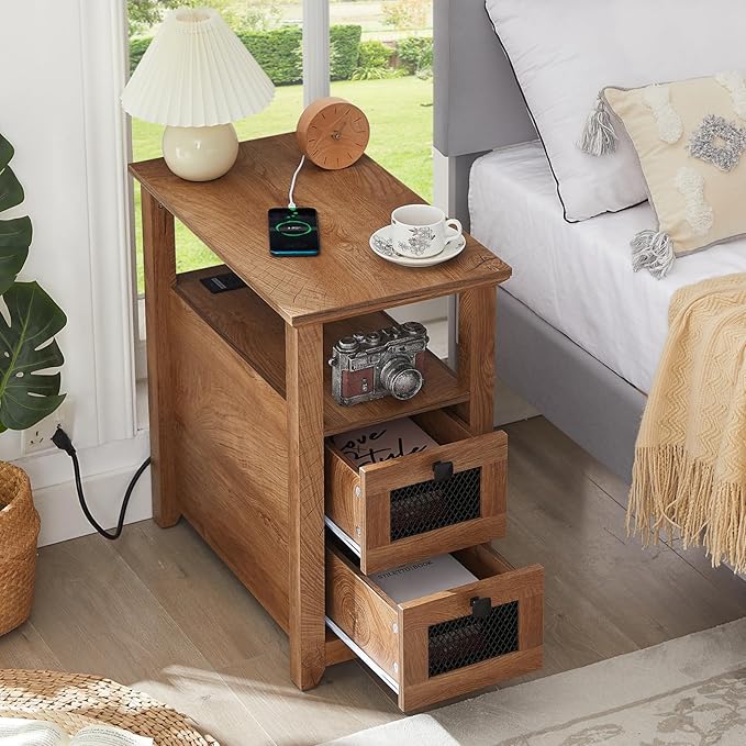 Farmhouse XXL End Table with Charging Station, Narrow Side Table with USB Ports - Image 4