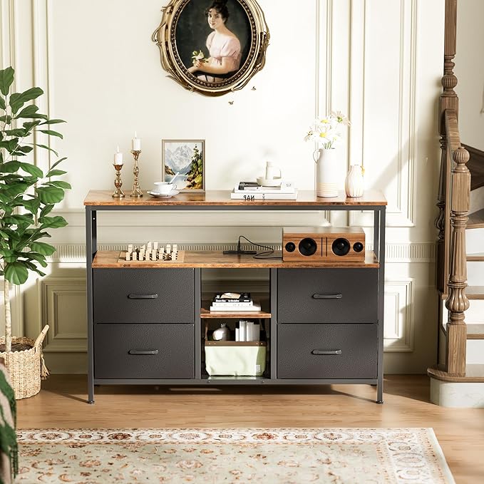 Huuger TV Stand Dresser with Power Outlets and LED Lights, 4 Drawers - Image 9