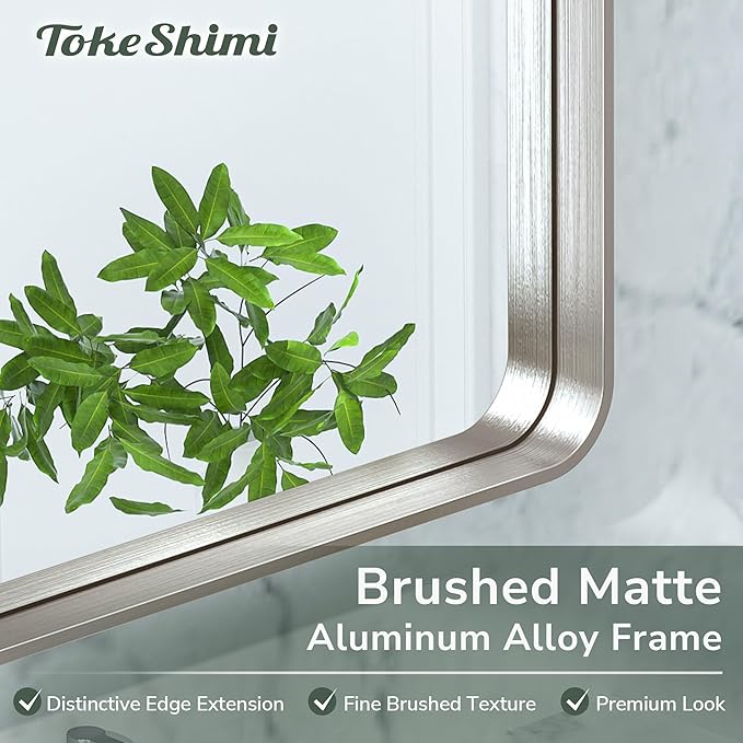 TokeShimi 48x36 Brushed Nickel Bathroom Wall Mirror Vanity Metal Frame Round - Image 4