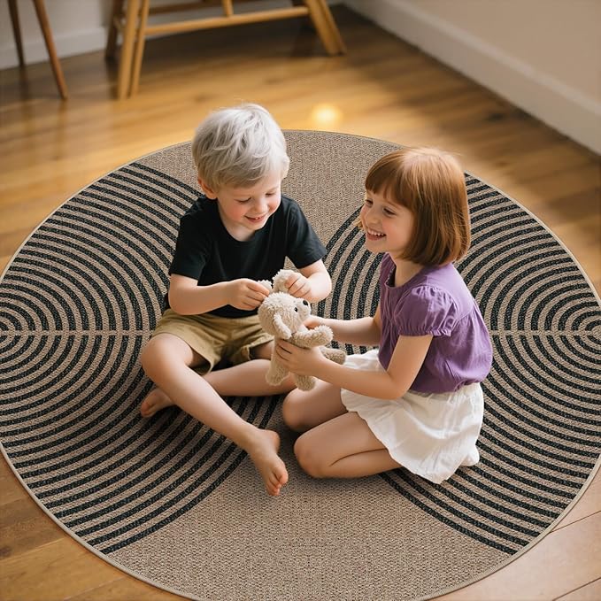 Lahome Modern Rainbow Round Rug, 6ft Easy Jute Circle Patio Rug Washable Indoor - Image 5