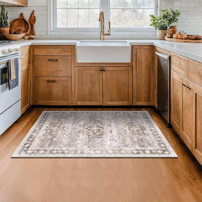Washable Neutral Farmhouse Large Entryway Rug, 3x5 Area Rugs - Image 7