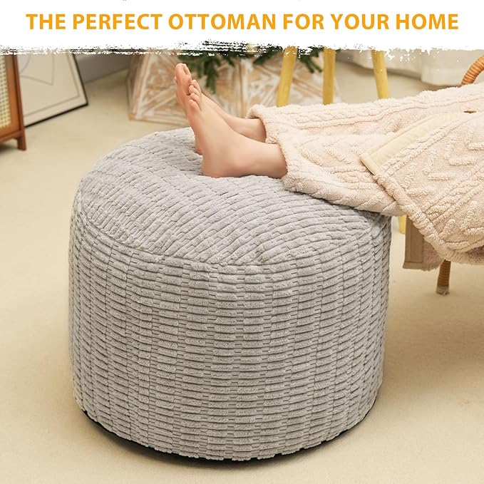 Round Stuffed Pouf Ottoman for Foot Rest, Storage Ottoman Pouf Foot Stool - Image 7