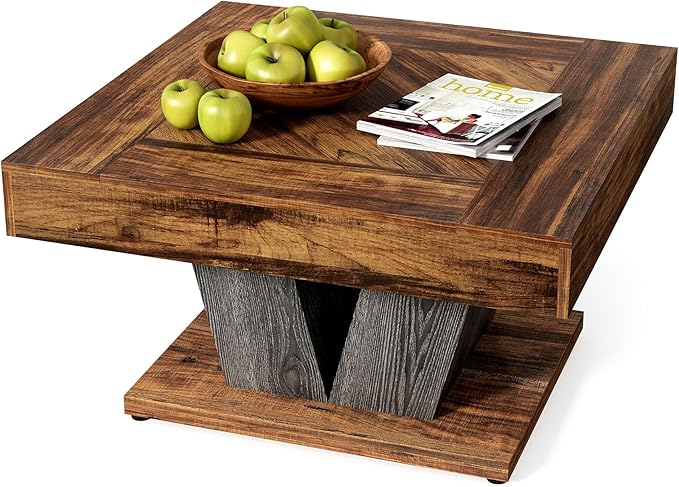 LITTLE TREE Square Coffee Table, Modern Rustic Coffee Table by LITTLETREE