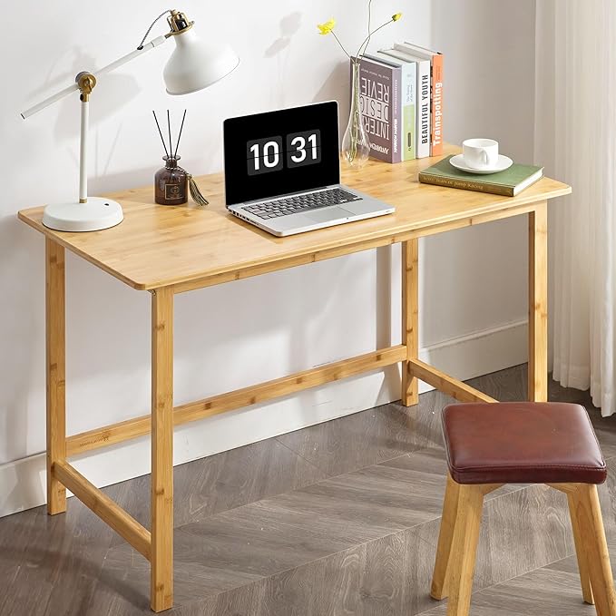 Nnewvante 47 Inch Computer Desk, Bamboo Writing Desk, Modern Simple Work Desk by Nnewvante