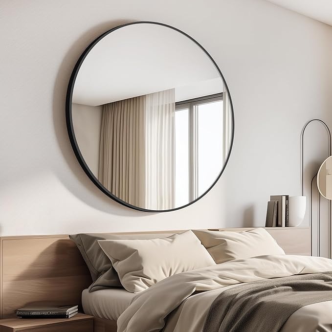 Black Round Mirror 39 inch Large Circle Mirror, Aluminum Alloy Metal Frame - Image 4