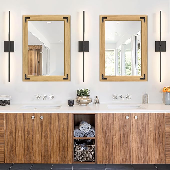 Bathroom Mirror for Wall with Wooden Frame, Vertical or Horizontal Hanging - Image 3