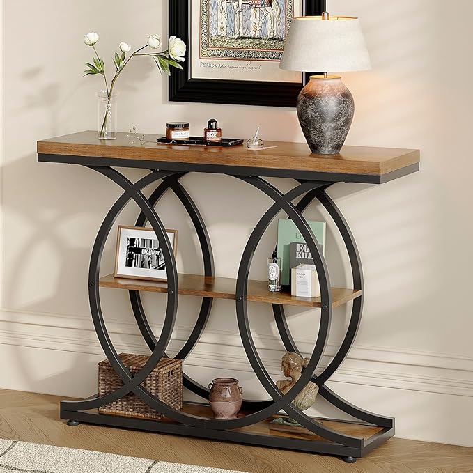 GiftGo Narrow Console Table for Entryway Industrial 3-Tier Sofa Table Behind by GiftGoDirect