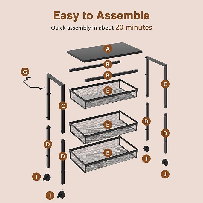 Hoctieon Rolling Storage Cart, 4-Tier Wide Panel Rolling Kitchen Storage Cart - Image 7
