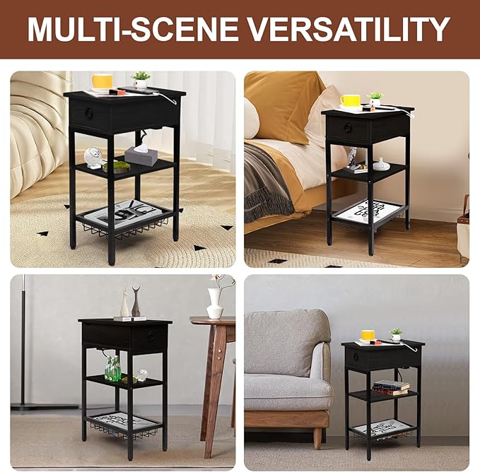 Small Black Side Table Charging Station - Image 7