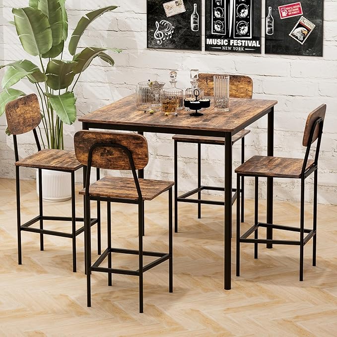 Tangkula Bar Height Table and Chairs, Counter-Height Dining Table Set, Pub - Image 7
