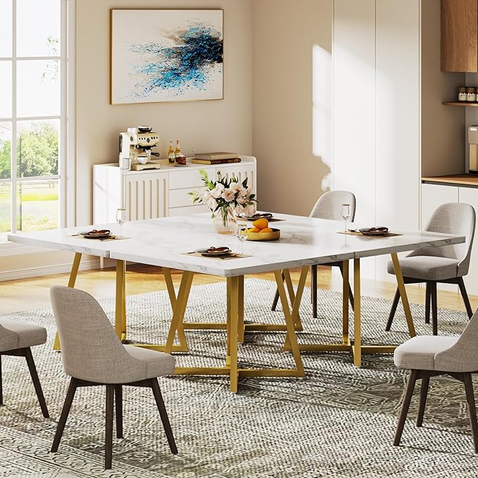 Tribesigns Square Dining Table for 10, 31.5" Modern White Dinner Table - Image 6