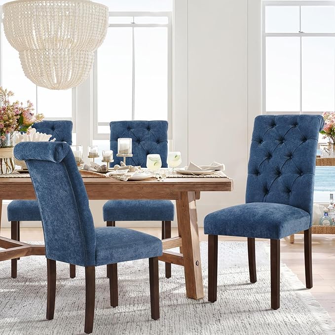 COLAMY Button Tufted Dining Chairs Set of 4, Parsons Upholstered Fabric Dining - Image 4