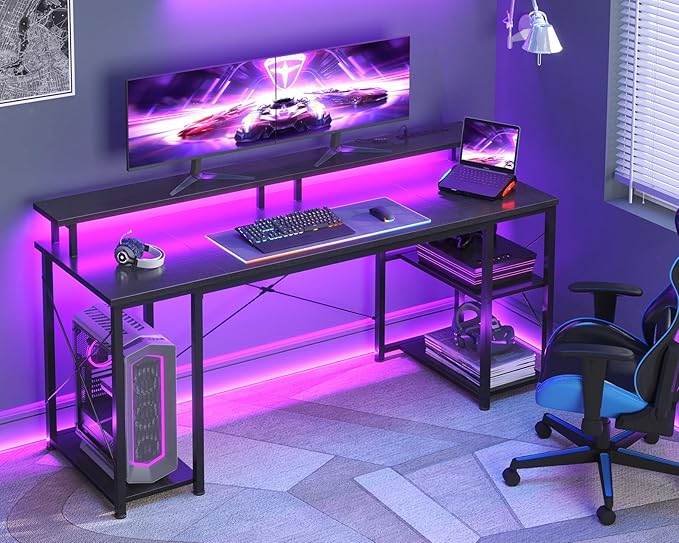 ODK 63 Inches Gaming Desk with LED Lights, Computer Desk with Monitor Stand - Image 2
