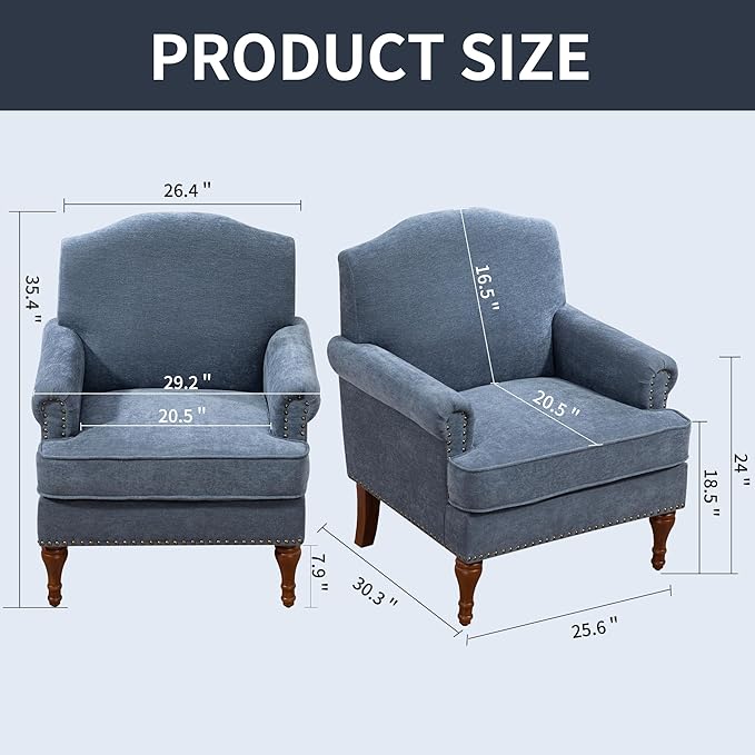 Ball & Cast Accent Chair with Nailhead Trim Armchair, Comfy Chenille Club Sofa - Image 2