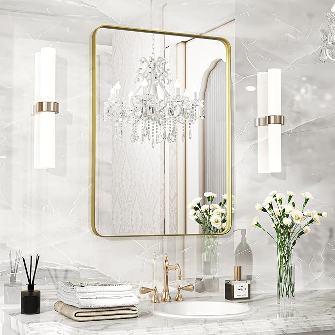 Fun Memories Gold Bathroom Mirror 22X30 Inch Bathroom Vanity, Metal Gold Frame by FunMemories